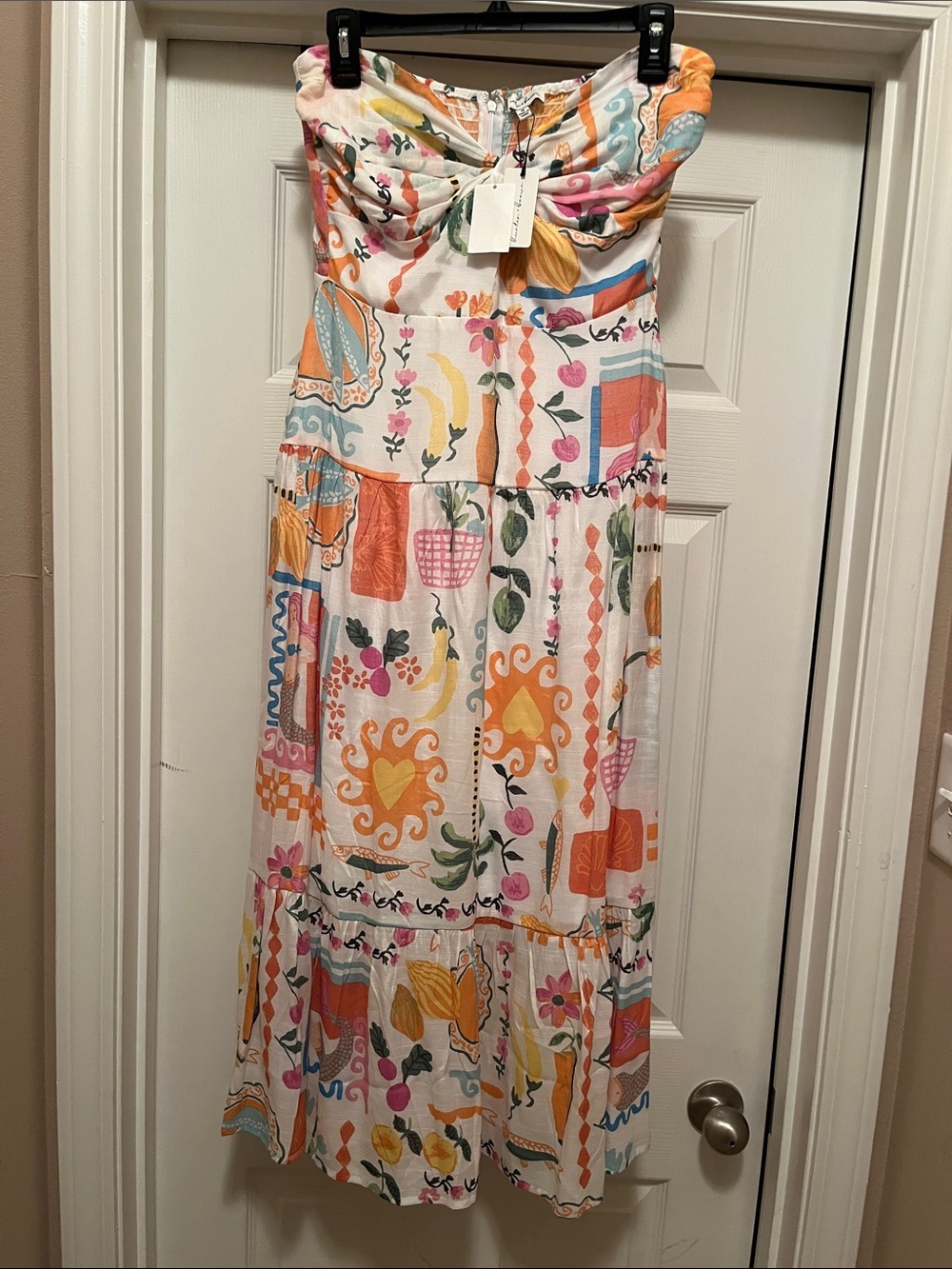 Strapless White Dress with Multicolor Print